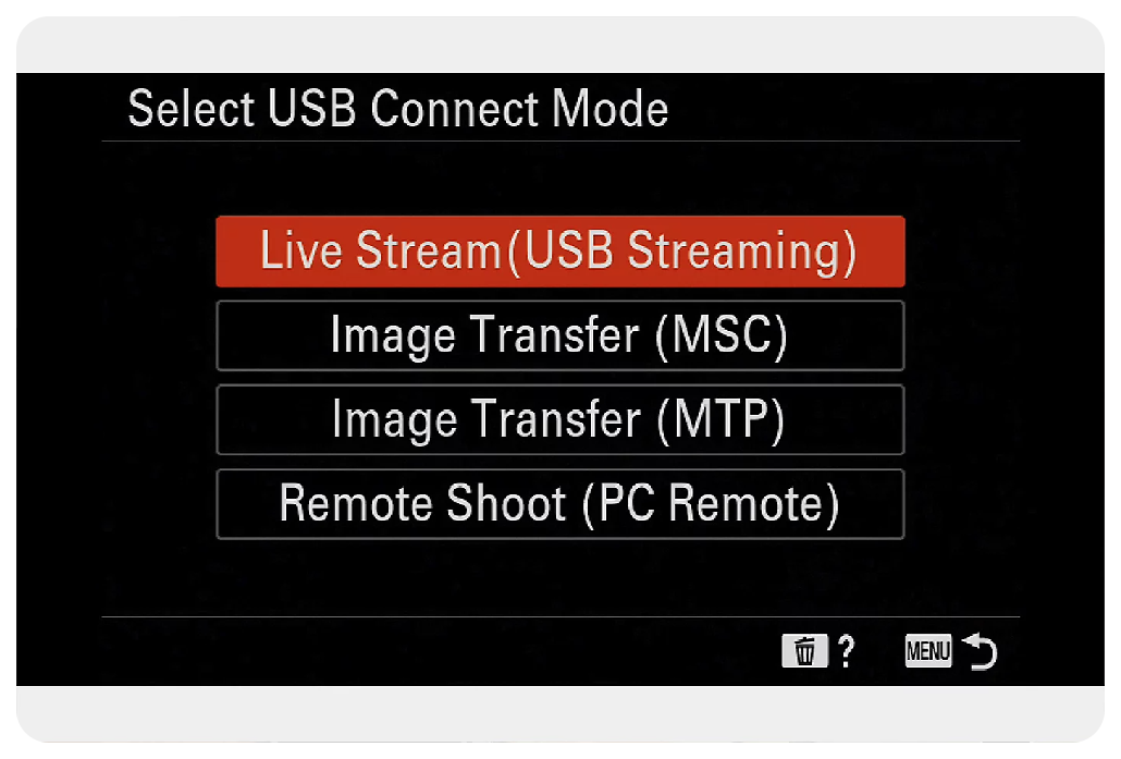 Sony A7 IV USB Connectivity menu